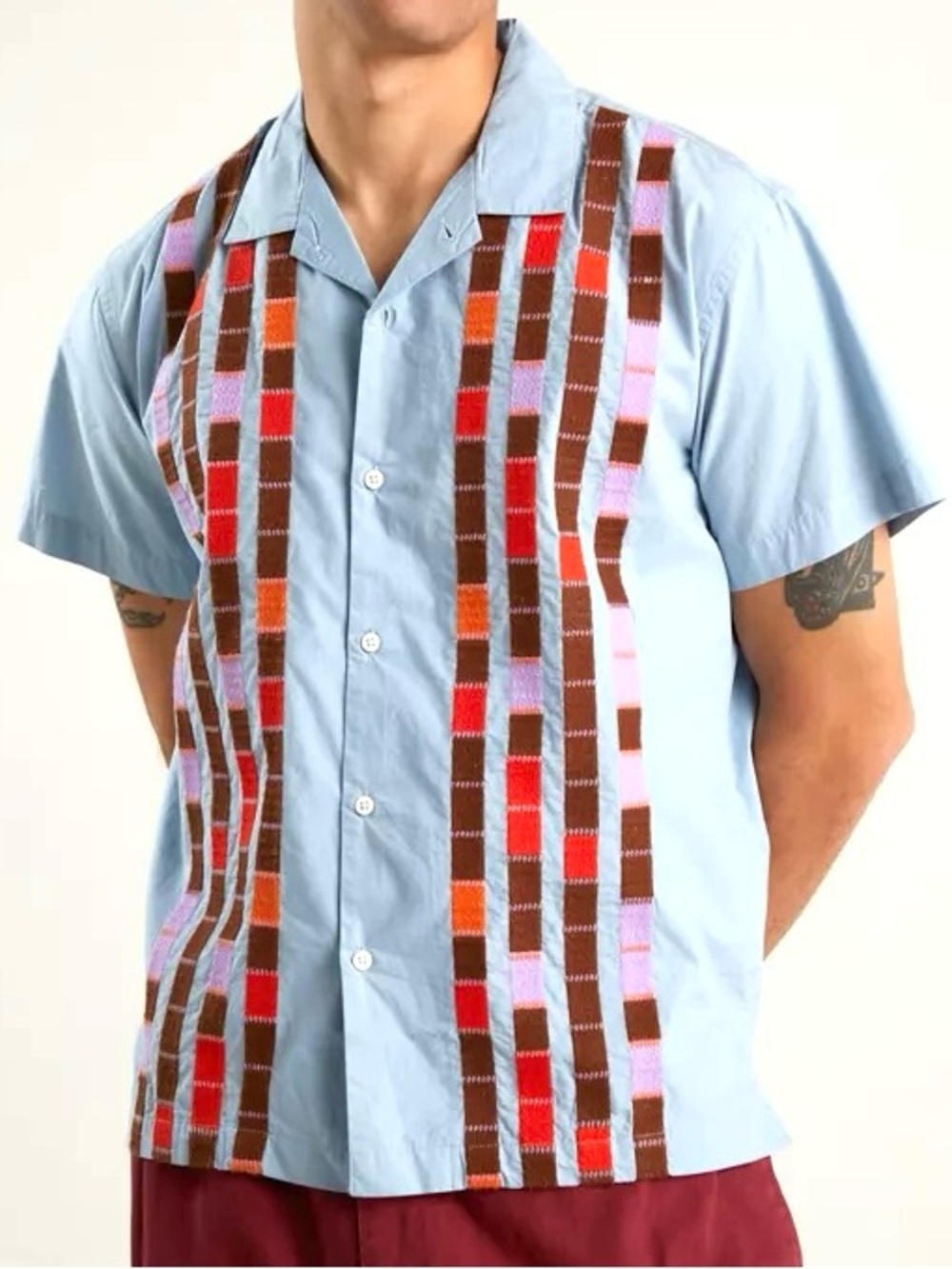 OBEY Blue Organic Cotton Jules Woven Button Down Embroidered Front Size XL